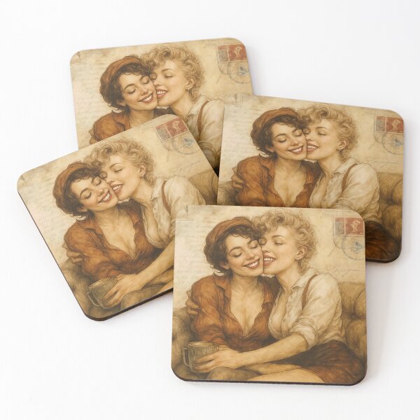 Item preview, Vintage Love Embrace Art - Romantic Lesbian Couple Sepia Sketch Illustration designed and sold by Very Peculiar.