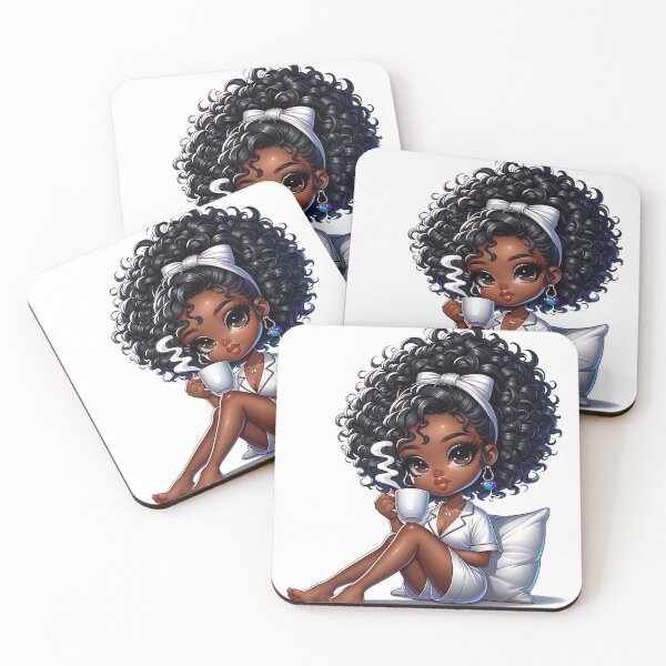 Item preview, Charming Black Girl in White Pajamas Enjoying Hot Coffee designed and sold by Lulunza.