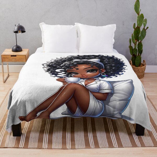Item preview, Charming Black Girl in White Pajamas Enjoying Hot Coffee designed and sold by Lulunza.