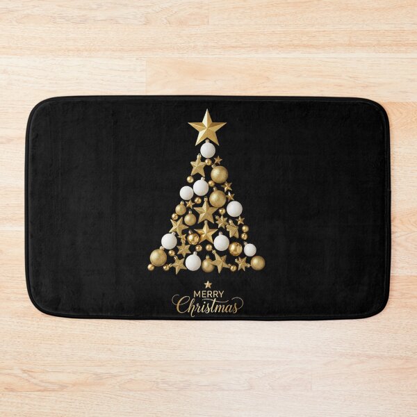 Item preview, Golden and White Ornament Christmas Tree on Black with Elegant Merry Christmas Script designed and sold by PixelVibe782.