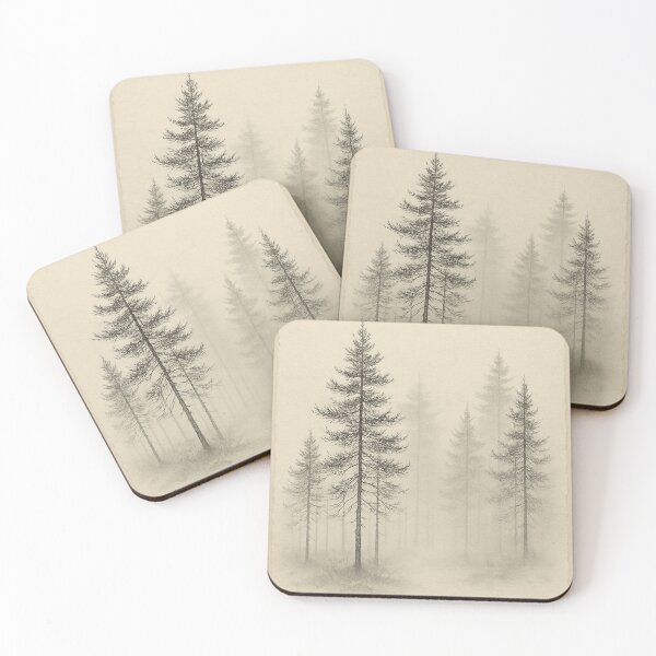 Item preview, Whispering Pines in the Mist – Minimalist Forest Pencil Art Print designed and sold by Trail Echo Prints.