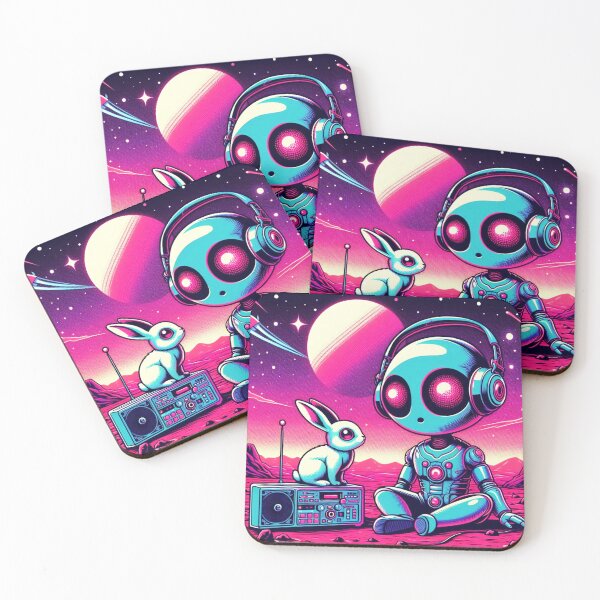 Item preview, Cosmic Chill: Robot and Rabbit in Neon Space designed and sold by Dogandesighn.