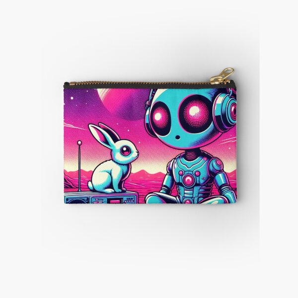 Item preview, Cosmic Chill: Robot and Rabbit in Neon Space designed and sold by Dogandesighn.