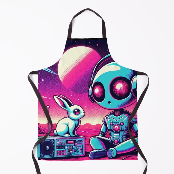 Item preview, Cosmic Chill: Robot and Rabbit in Neon Space designed and sold by Dogandesighn.