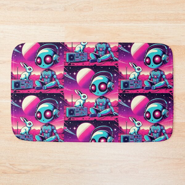 Item preview, Cosmic Chill: Robot and Rabbit in Neon Space designed and sold by Dogandesighn.