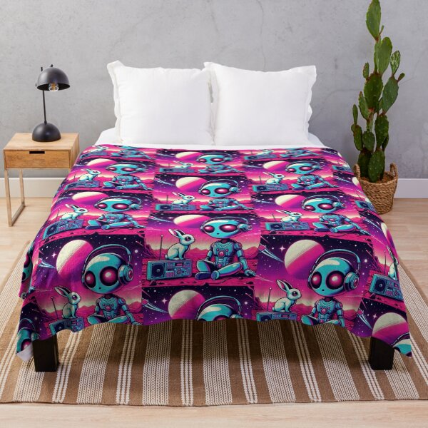 Item preview, Cosmic Chill: Robot and Rabbit in Neon Space designed and sold by Dogandesighn.