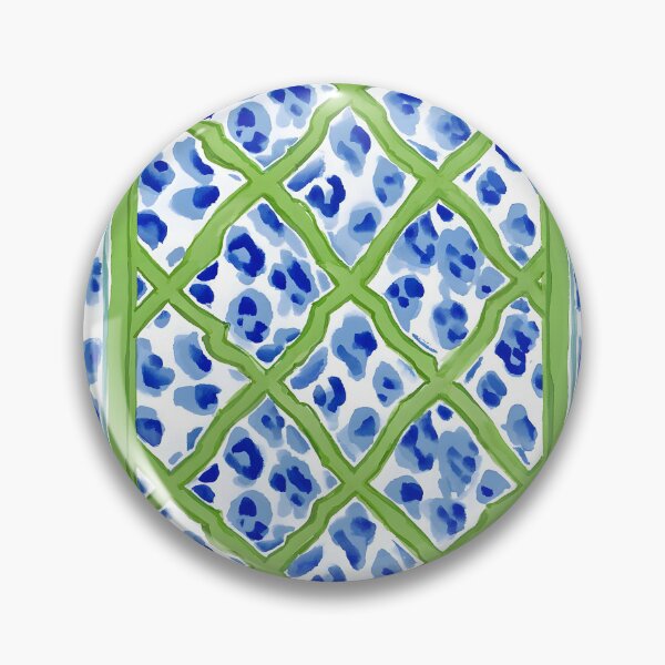 Item preview, Grandmillennial style blue and white animal print and green chinoiserie lattice designed and sold by SophieClimaArt.