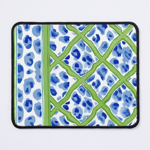 Item preview, Grandmillennial style blue and white animal print and green chinoiserie lattice designed and sold by SophieClimaArt.