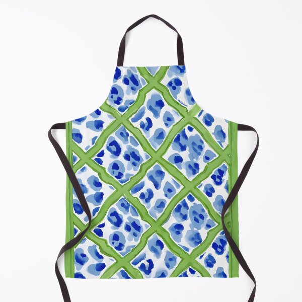 Item preview, Grandmillennial style blue and white animal print and green chinoiserie lattice designed and sold by SophieClimaArt.