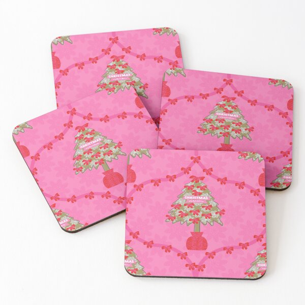 Item preview, Fun pattern of bows and Christmas tree coordinated with Christmas games in ogee pink version with bows and hot pink background designed and sold by WONDERPRINTVALLEY.
