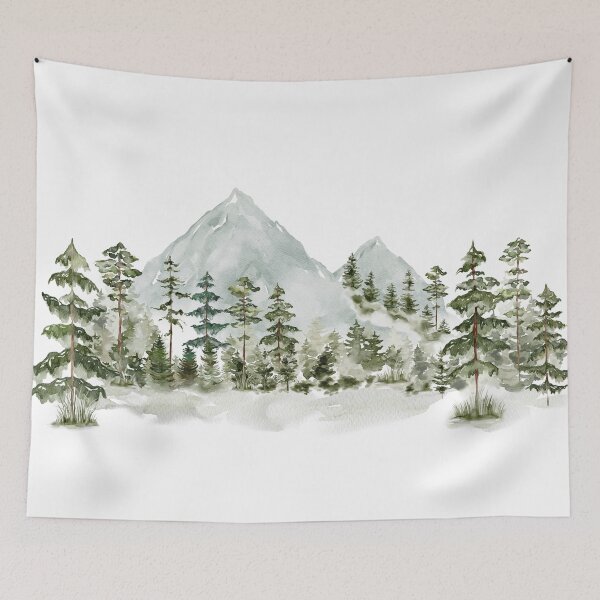 Item preview, Watercolor Pine Forest mountain Aesthetic Nature Landscape designed and sold by Nature Hues.