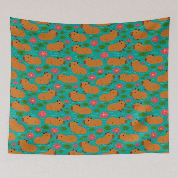 Item preview, Capybaras and Water Lilies - Seamless Aesthetic Pattern Design designed and sold by Candie_Loudenfrau_Art.
