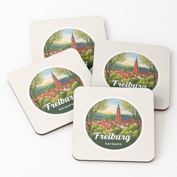 Item preview, Freiburg Germany Vintage Travel Sticker Retro Cathedral & Black Forest Sunset Design designed and sold by Blurbean.