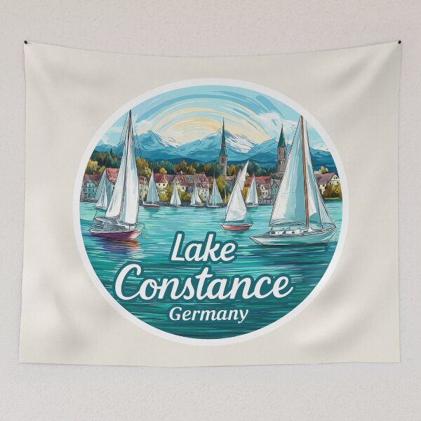 Item preview, Lake Constance Germany Vintage Travel Sticker Retro Sailboats & Waterfront Design designed and sold by Blurbean.