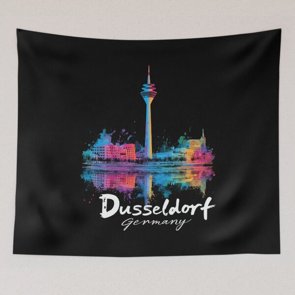 Item preview, Düsseldorf Germany Vintage Travel Sticker Retro Skyline & Rhine Tower Design designed and sold by Blurbean.