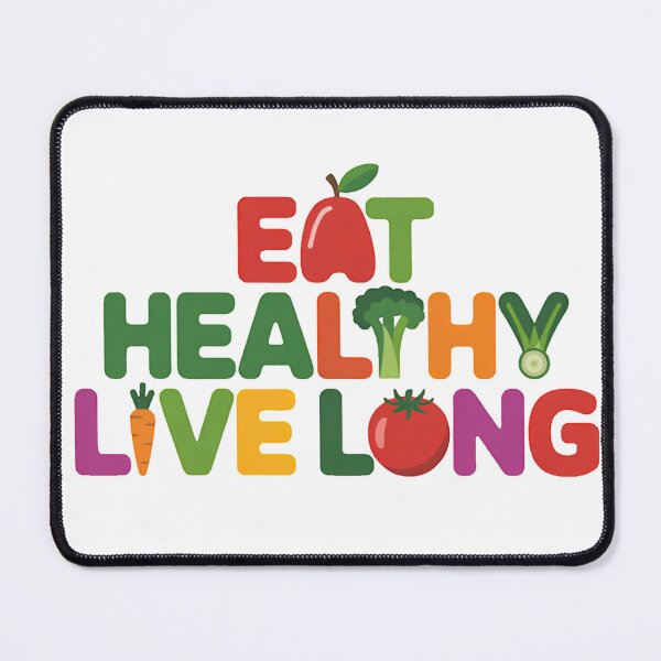 Item preview, a banner about healthy eating "eat healthy, live long" with fruits and vegetables designed and sold by StyleAndVibe.