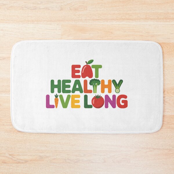 Item preview, a banner about healthy eating "eat healthy, live long" with fruits and vegetables designed and sold by StyleAndVibe.