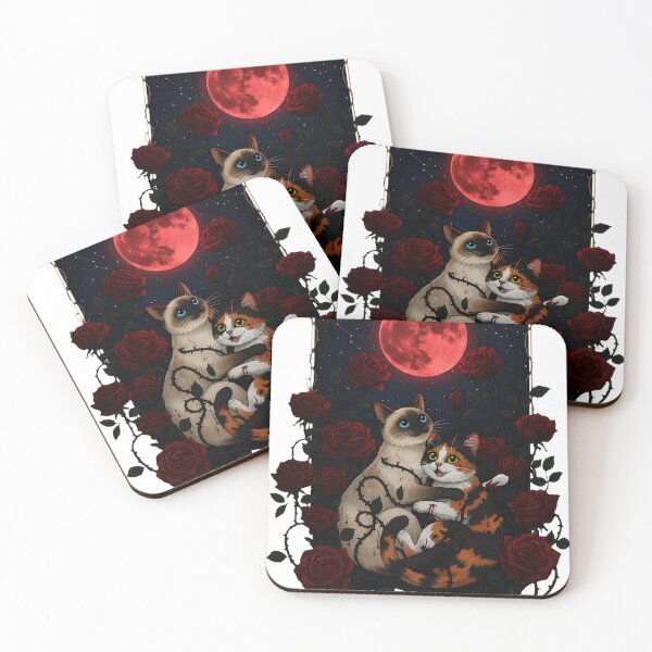 Item preview, Gothic Cats in Thorny Roses under Blood Moon | Dark Academia Love designed and sold by meesub.