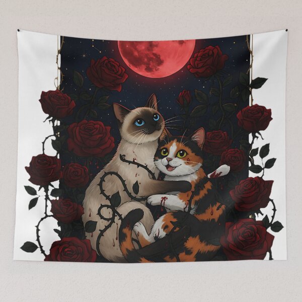 Item preview, Gothic Cats in Thorny Roses under Blood Moon | Dark Academia Love designed and sold by meesub.