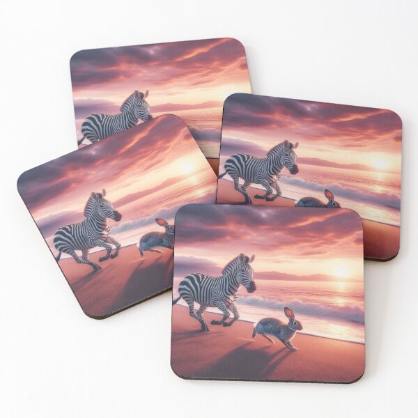 Item preview, Zebra and rabbit running on the beach at sunset designed and sold by Dogandesighn.