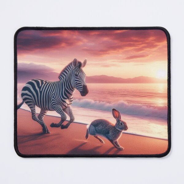 Item preview, Zebra and rabbit running on the beach at sunset designed and sold by Dogandesighn.