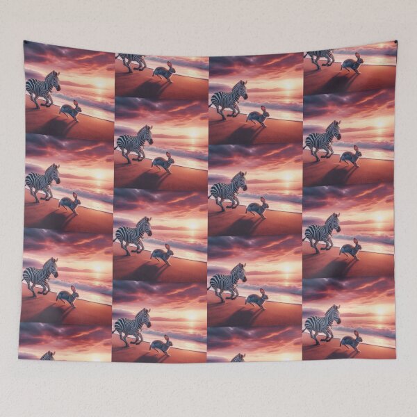 Item preview, Zebra and rabbit running on the beach at sunset designed and sold by Dogandesighn.