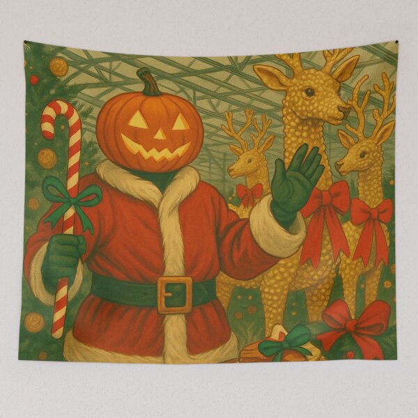 Item preview, Headless Horseman Santa: Spooky Christmas Candy Cane Gothic Holiday Art Print designed and sold by TheHorsemanRidesAgain.