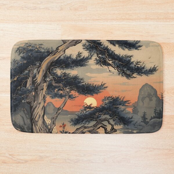Item preview, Golden Twilight Pines – Ukiyo-e Ink Wash Landscape in Edo Woodblock Style designed and sold by Vandy Fullam.