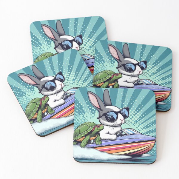 Item preview, Cute bunny and his friend turtle driving a speedboat designed and sold by Dogandesighn.