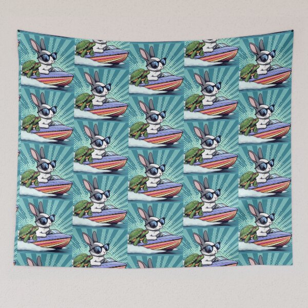 Item preview, Cute bunny and his friend turtle driving a speedboat designed and sold by Dogandesighn.
