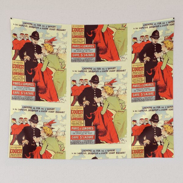 Item preview, Vintage 1899 Paris to London Railway Travel Poster | Art Nouveau Style | Chemins de Fer de l'Ouest & British Railway designed and sold by artofuniverse.