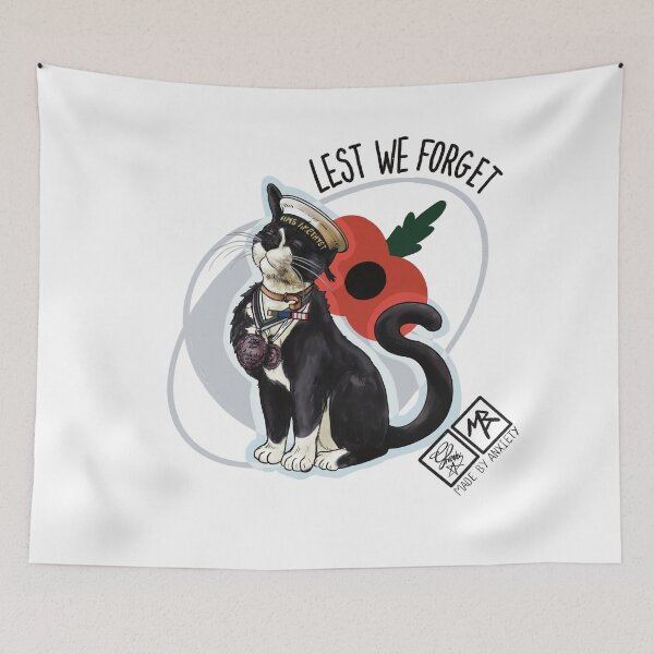 Item preview, Lest we forget: Able Seacat Simon – Dickin Medal Hero Cat Sticker (Remembrance Edition) designed and sold by Made-by-Anxiety.