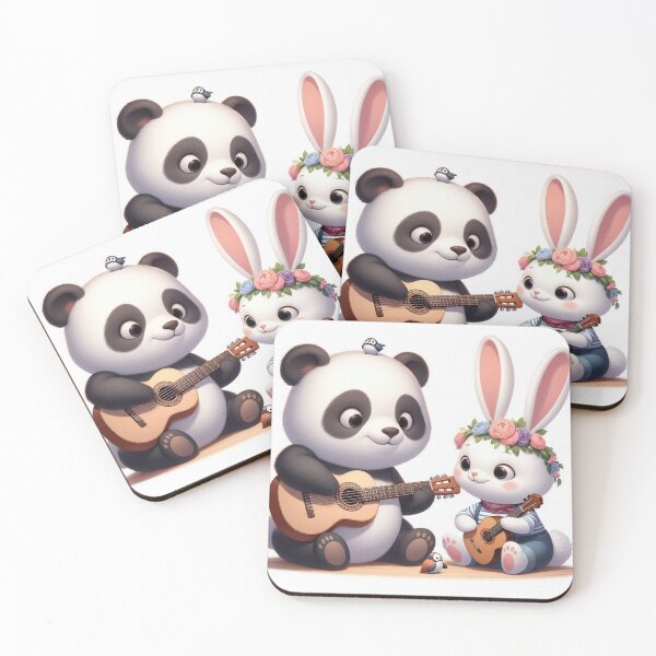 Item preview, Cute panda and bunny playing guitar designed and sold by Dogandesighn.