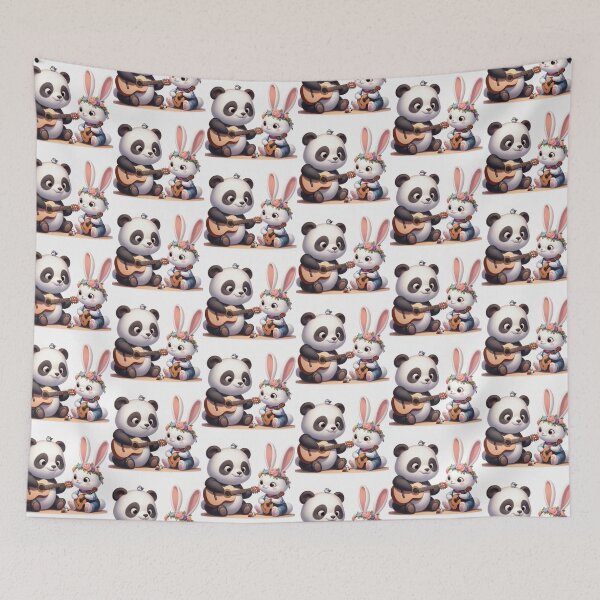 Item preview, Cute panda and bunny playing guitar designed and sold by Dogandesighn.