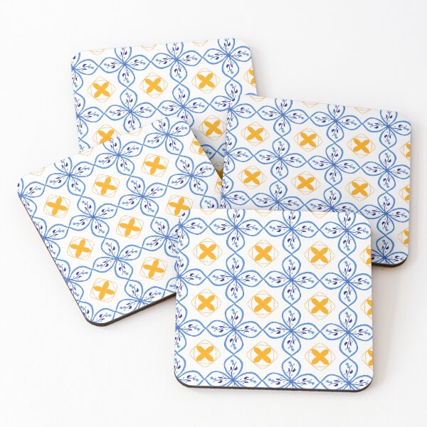 Item preview, Mediterranean Floral Tile Pattern • Blue & Mustard Yellow • Seamless Repeat Pattern • Digital Paper designed and sold by Siteehaa.