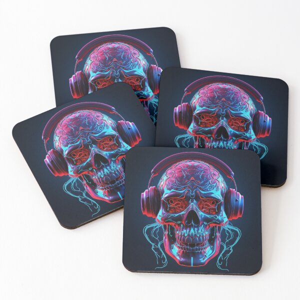 Item preview, Neon Echoes of the Mind: A Cybernetic Skull Immersed in the Hypnotic Rhythms of Digital Sound designed and sold by Epsydon Designers.
