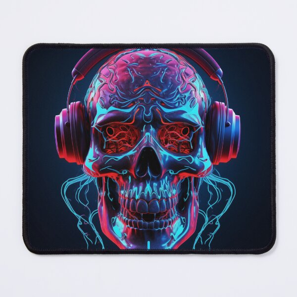 Item preview, Neon Echoes of the Mind: A Cybernetic Skull Immersed in the Hypnotic Rhythms of Digital Sound designed and sold by Epsydon Designers.