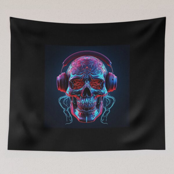 Item preview, Neon Echoes of the Mind: A Cybernetic Skull Immersed in the Hypnotic Rhythms of Digital Sound designed and sold by Epsydon Designers.