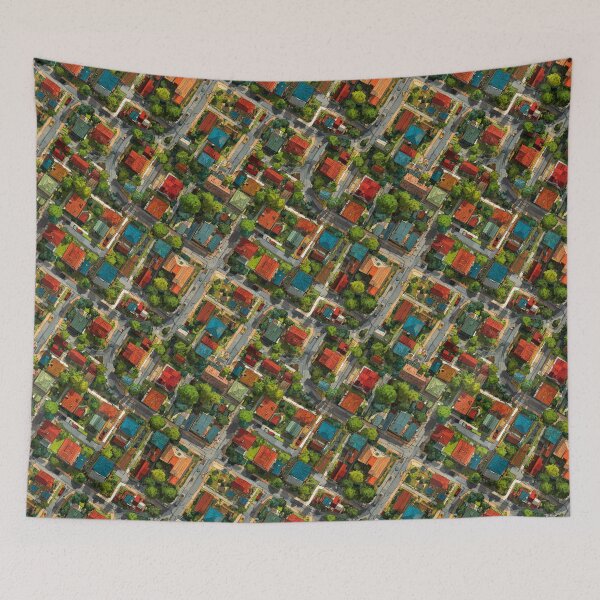 Item preview, Colorful Neighborhood – Aerial Cityscape Pattern designed and sold by casualnature.