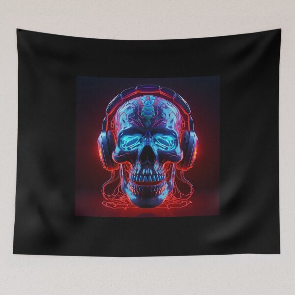 Item preview, Neon Echoes of the Mind: A Cybernetic Skull Immersed in the Hypnotic Rhythms of Digital Sound designed and sold by Epsydon Designers.