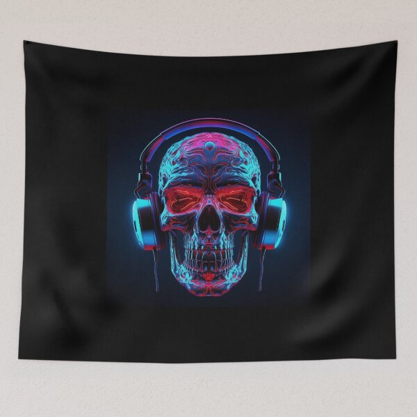 Item preview, Neon Echoes of the Mind: A Cybernetic Skull Immersed in the Hypnotic Rhythms of Digital Sound designed and sold by Epsydon Designers.