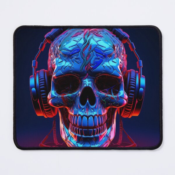 Item preview, Neon Echoes of the Mind: A Cybernetic Skull Immersed in the Hypnotic Rhythms of Digital Sound designed and sold by Epsydon Designers.