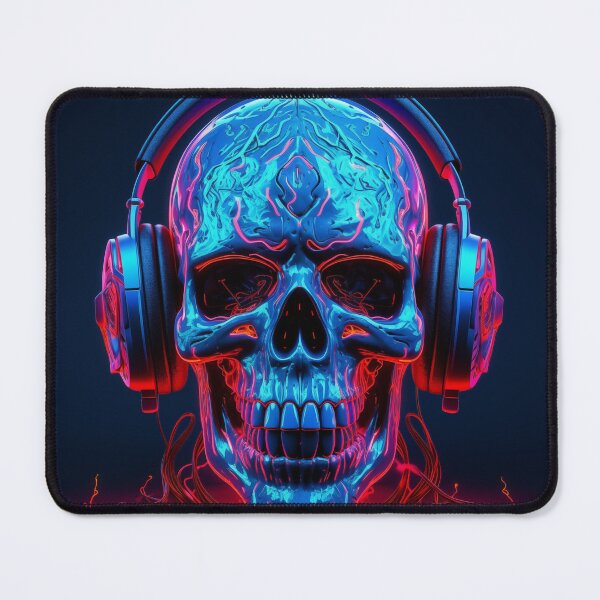 Item preview, Neon Echoes of the Mind: A Cybernetic Skull Immersed in the Hypnotic Rhythms of Digital Sound designed and sold by Epsydon Designers.