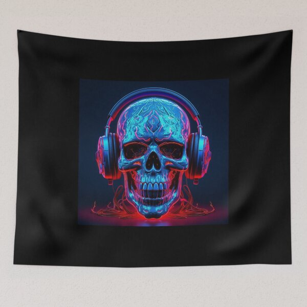 Item preview, Neon Echoes of the Mind: A Cybernetic Skull Immersed in the Hypnotic Rhythms of Digital Sound designed and sold by Epsydon Designers.
