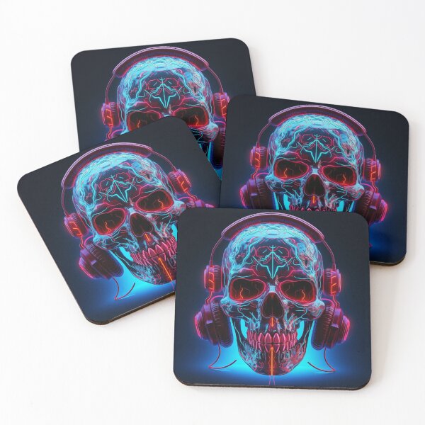 Item preview, Neon Echoes of the Mind: A Cybernetic Skull Immersed in the Hypnotic Rhythms of Digital Sound designed and sold by Epsydon Designers.