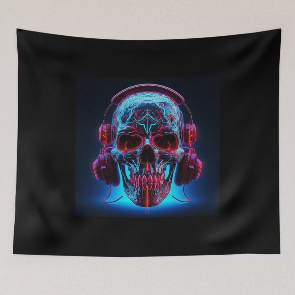 Item preview, Neon Echoes of the Mind: A Cybernetic Skull Immersed in the Hypnotic Rhythms of Digital Sound designed and sold by Epsydon Designers.