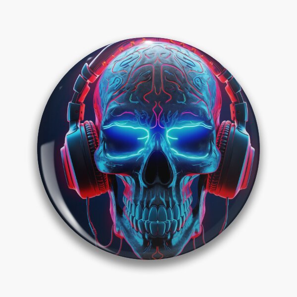 Item preview, Neon Echoes of the Mind: A Cybernetic Skull Immersed in the Hypnotic Rhythms of Digital Sound designed and sold by Epsydon Designers.