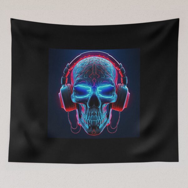 Item preview, Neon Echoes of the Mind: A Cybernetic Skull Immersed in the Hypnotic Rhythms of Digital Sound designed and sold by Epsydon Designers.