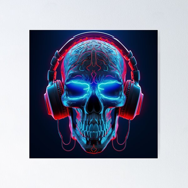 Item preview, Neon Echoes of the Mind: A Cybernetic Skull Immersed in the Hypnotic Rhythms of Digital Sound designed and sold by Epsydon Designers.