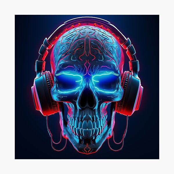 Item preview, Neon Echoes of the Mind: A Cybernetic Skull Immersed in the Hypnotic Rhythms of Digital Sound designed and sold by Epsydon Designers.